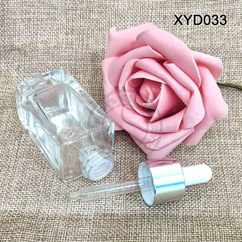 30ml square clear glass Dropper Bottles serum essential oil makeup beauty skincare cosmetic packaging