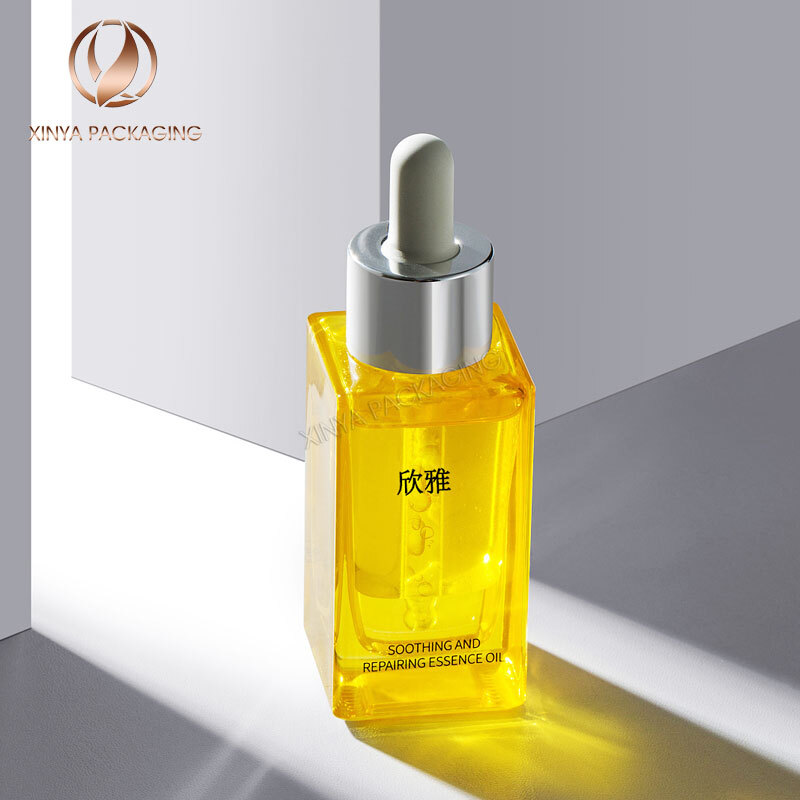 30ml square clear glass Dropper Bottles serum essential oil makeup beauty skincare cosmetic packaging