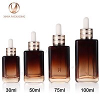 30ml 50ml 75ml 100ml Clear Glass Square Dropper Bottle - Skincare Cosmetic Packaging | Screen Printing, Dropper Closure, Frosted Finish