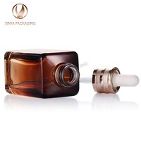 30ml 50ml 75ml 100ml clear amber square glass dropper bottle serum oil skincare cosmetic packaging