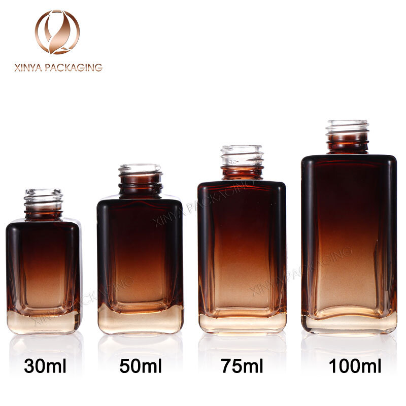 30ml 50ml 75ml 100ml clear amber square glass dropper bottle serum oil skincare cosmetic packaging
