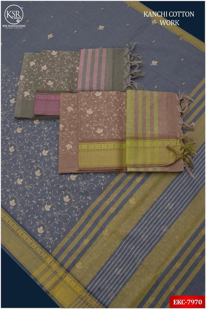 Amaravathi Cotton Work Embroidery Sarees - Cotton Fabric Assorted Colors | Intricate Embroidery Lightweight Design Matching Blouse Piece