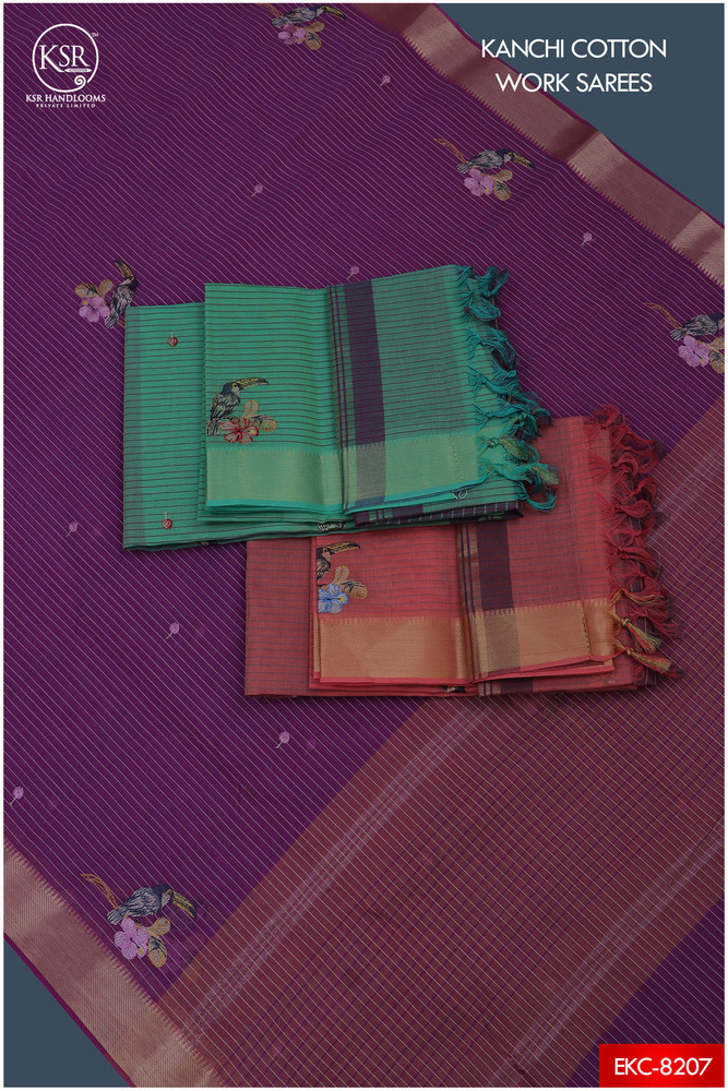 Cotton Work Embroidery Sarees - Color: Different Available