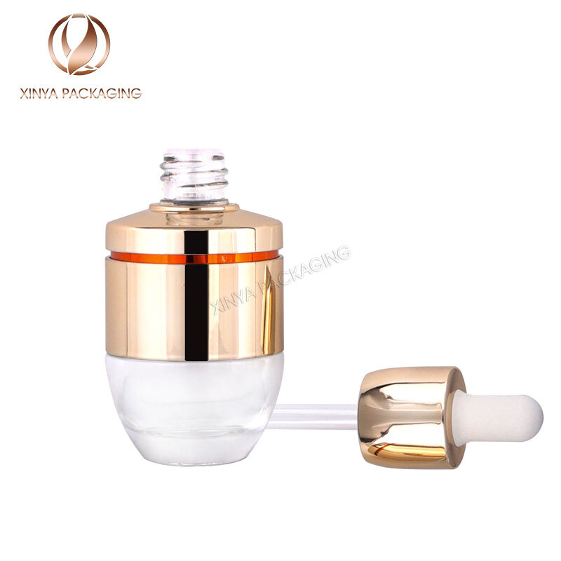 30ml 50ml gold cap clear glass dropper bottle serum oil skincare cosmetic packaging