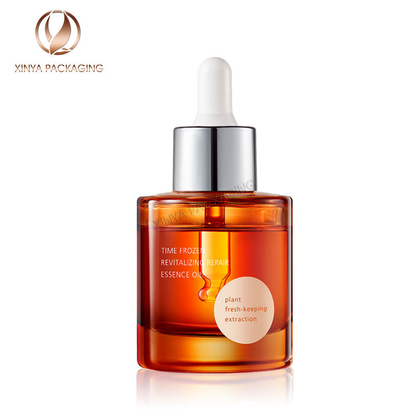 30ml 50ml round flat shoulder clear glass Dropper Bottle serum essential oil foundation skincare cosmetic packaging