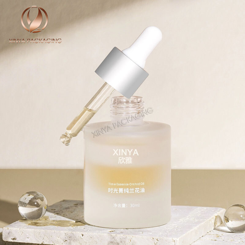 30ml 50ml round flat shoulder clear glass Dropper Bottle serum essential oil foundation skincare cosmetic packaging