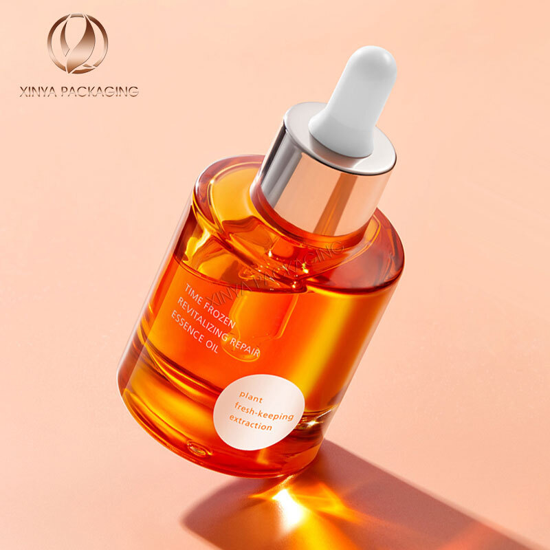 30ml 50ml round flat shoulder clear glass Dropper Bottle serum essential oil foundation skincare cosmetic packaging