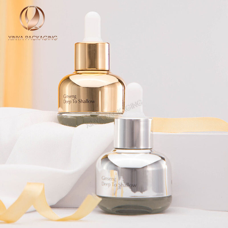 20ml 30ml 40ml 50ml 60ml silver gold cap clear dropper glass bottle serum oil cosmetic packaging