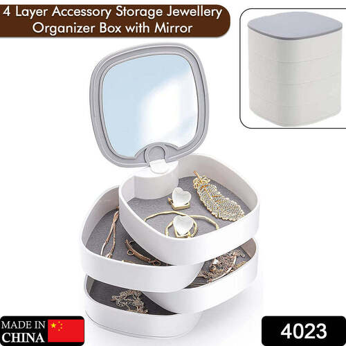 4 Layers Jewellery Box 360 Degree Rotating Jewelry Box Jewelry and Earring Organizer Box with Mirror Accessory Storage Box (Multicolor) (4023)