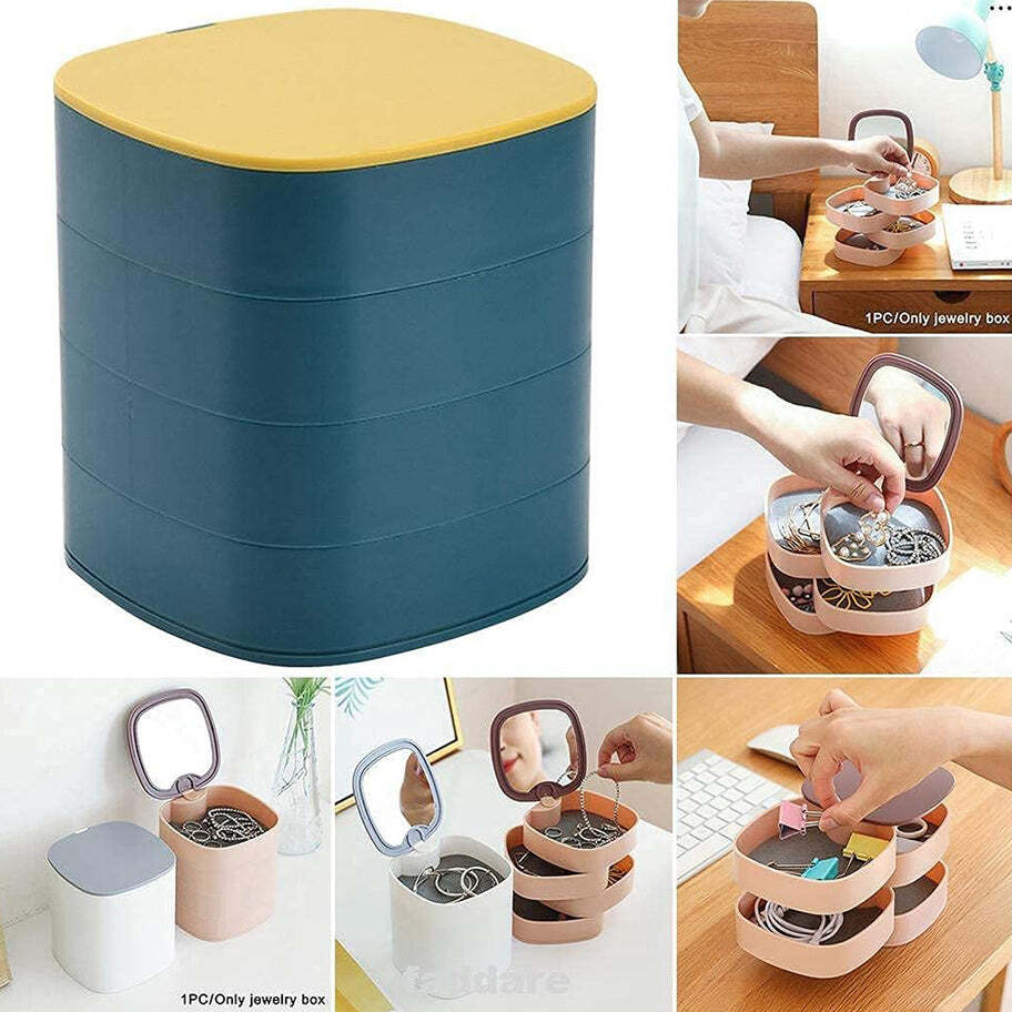 4 Layers Jewellery Box 360 Degree Rotating Jewelry Box Jewelry and Earring Organizer Box with Mirror Accessory Storage Box (Multicolor) (4023)