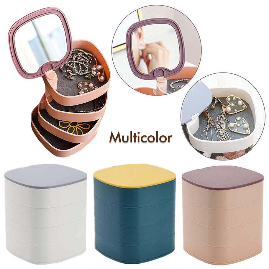 4 Layers Jewellery Box 360 Degree Rotating Jewelry Box Jewelry and Earring Organizer Box with Mirror Accessory Storage Box (Multicolor) (4023)