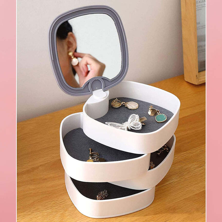 4 Layers Jewellery Box 360 Degree Rotating Jewelry Box Jewelry and Earring Organizer Box with Mirror Accessory Storage Box (Multicolor) (4023)