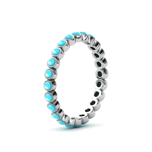 925 Sterling Silver Beautiful Turquoise Eternity Band Ring