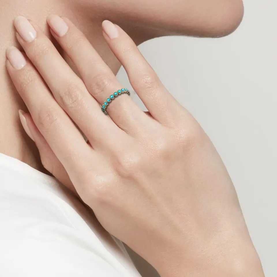 925 Sterling Silver Beautiful Turquoise Eternity Band Ring