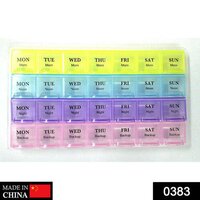 Pill Case - 4 Row 28 Squares, Transparent Body, Multicolored Design | Easy To Open, Visual Indications, Great For Pills Or Small Jewellery