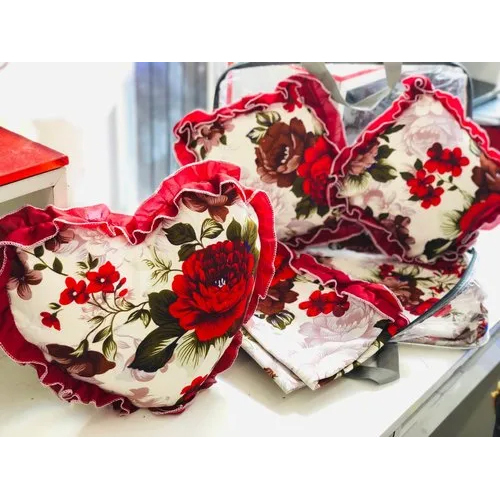 Heart Shaped Cushion Cover - 100% Polyester, Multicolor, Printed | Ideal for Seat & Chair, Customizable Materials & Sizes, Filled with Cotton