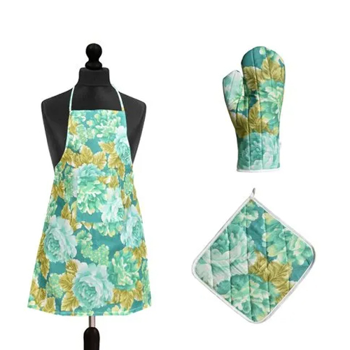 Kitchen Printed Apron Set - Cotton Blend, Various Sizes Available | Multicolor Modern Design with High-Quality Thickness Options
