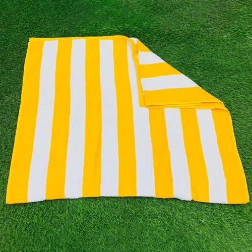Cabana Bath Towel - Rectangular Shape, Yellow and White Stripe Design | Eco-Friendly, Quick Dry Properties