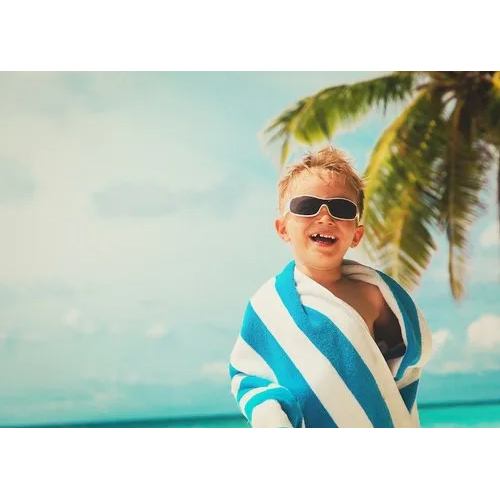 Kids Beach Towel - Cotton Blend, Rectangular, Blue & White Stripe | Eco-Friendly, Quick Dry for Children