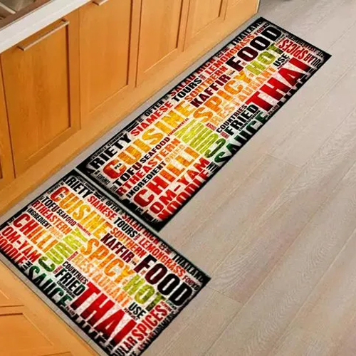 Kitchen Floor Mat - Rectangular Multicolor Printed Design | Modern Style, Anti-Slip Feature, Ideal for Home Use