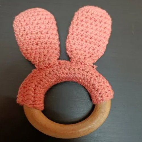 Hand Knitted Rattle - Wooden & Soft Premium Yarn | Eco-Friendly, Unique Gift for Infants in Brown-Peach