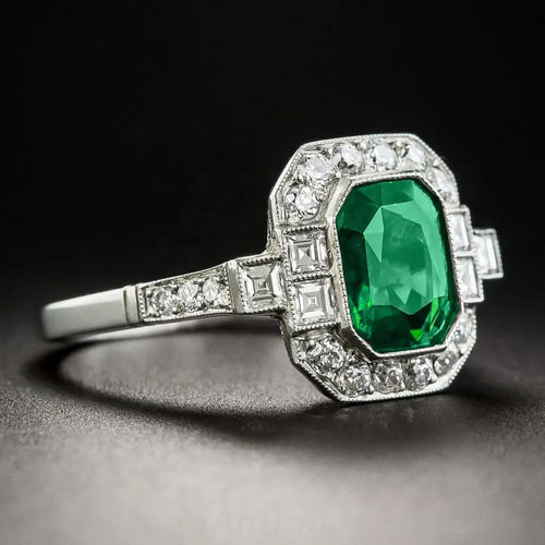 925 Sterling Silver Unique Lab Created Emerald Octagon Engagement Ring