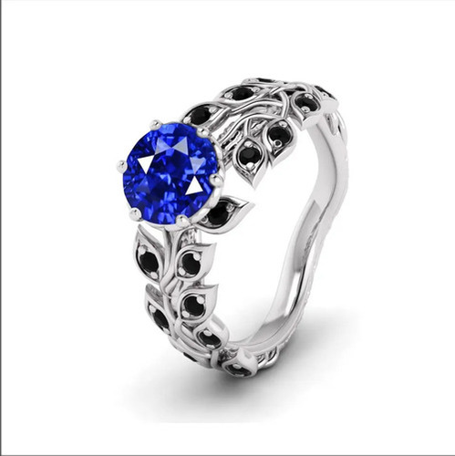 925 Sterling Silver Beautiful Lab Blue Sapphire Wedding Ring
