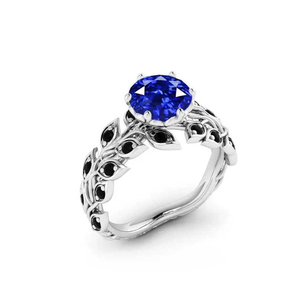 925 Sterling Silver Beautiful Lab Blue Sapphire Wedding Ring