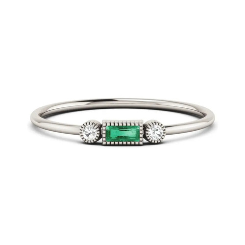 925 Solid Sterling Silver Dainty Simple Emerald Stacking Ring