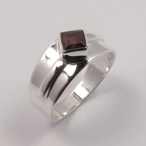 925 Sterling Silver Unique Natural Genuine Garnet Wide Band Ring
