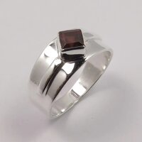 925 Sterling Silver Unique Natural Genuine Garnet Wide Band Ring