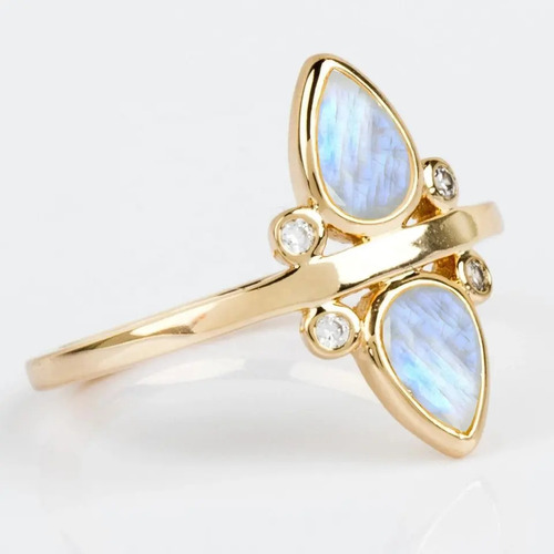 925 Sterling Silver Natural Blue Flame Women Fine Moonstone Ring
