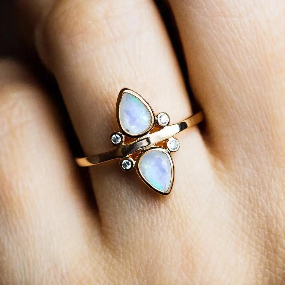 925 Sterling Silver Natural Blue Flame Women Fine Moonstone Ring