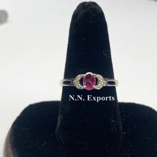 925 Sterling Silver Unique Ruby And Diamond Ring