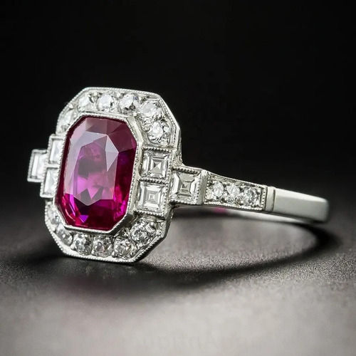 925 Sterling Silver Rhodolite Emerald Cut Garnet Engagement Ring