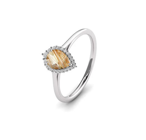 925 Sterling Silver Beautiful Natural Golden Rutilated Quartz Dainty Wedding Proposal Ring