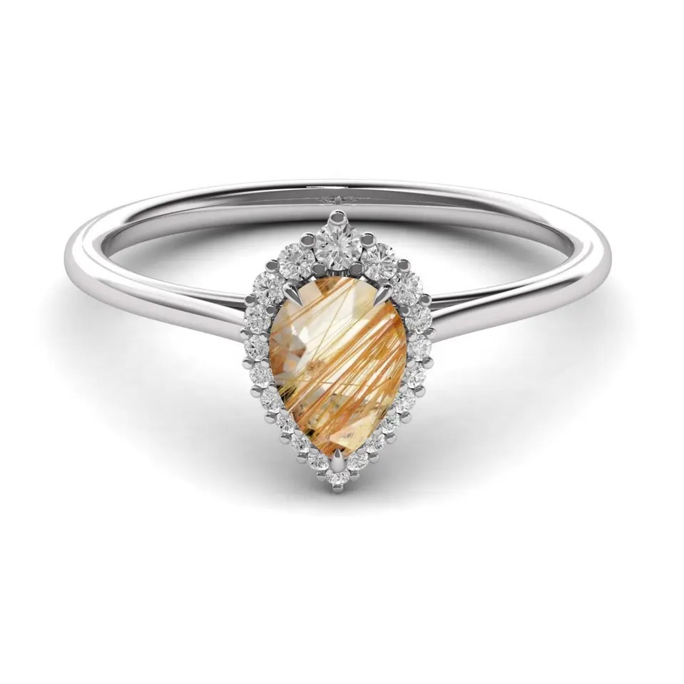 925 Sterling Silver Beautiful Natural Golden Rutilated Quartz Dainty Wedding Proposal Ring