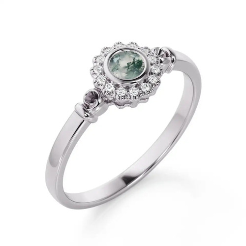 925 Sterling Silver Lab Created Moss Agate Ring