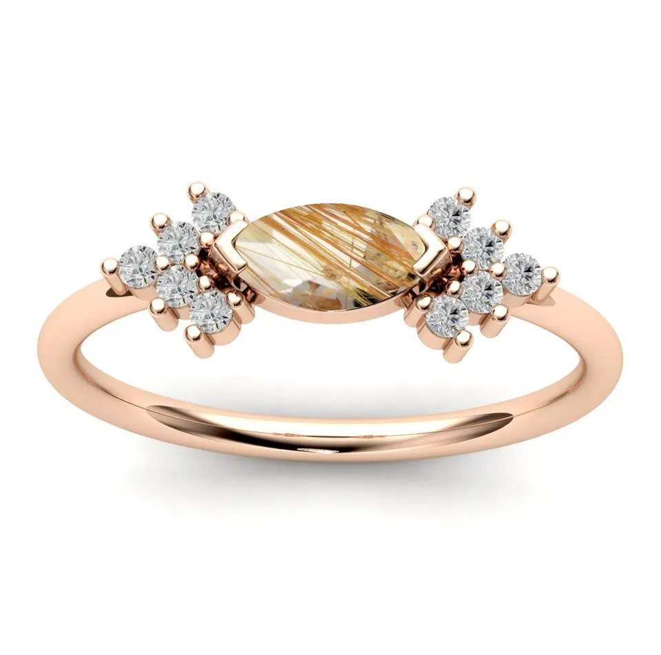 925 Sterling Silver Beautiful Natural Golden Rutile Ring