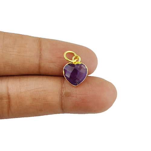 Amethyst Gemstone Heart Shape Faceted Gold Electroplated 10mm Charm