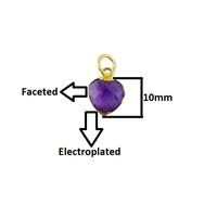 Amethyst Gemstone Heart Shape Faceted Gold Electroplated 10mm Charm