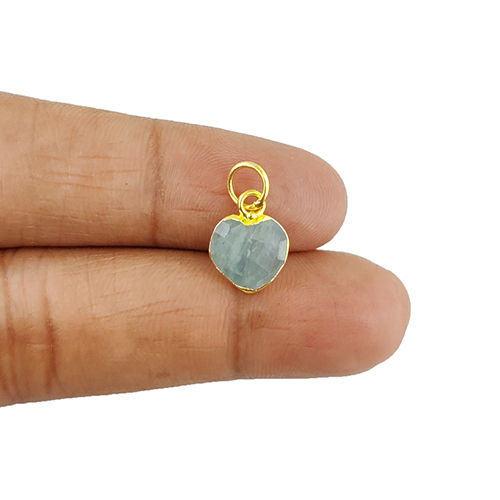 Same As Photo Aquamarine Gemstone Heart Shape Faceted Gold Electroplated 10mm Charm