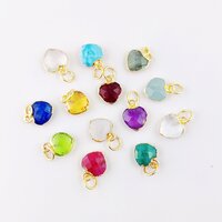Crystal Quartz Gemstone Heart Shape Faceted Gold Electroplated 10mm Charm