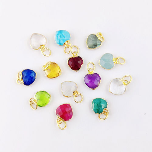 Dyed Emerald Gemstone Heart Shape Faceted Gold Electroplated 10mm Charm