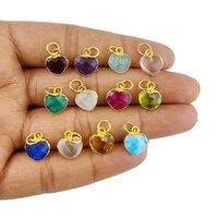 Dyed Emerald Gemstone Heart Shape Faceted Gold Electroplated 10mm Charm