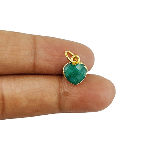 Dyed Emerald Gemstone Heart Shape Faceted Gold Electroplated 10mm Charm