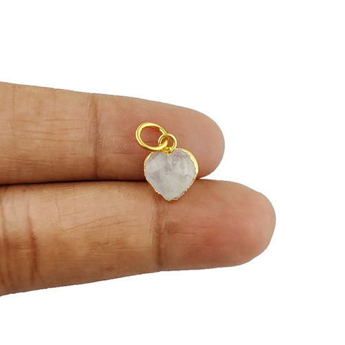 Rainbow Moonstone Gemstone Heart Shape Faceted Gold Electroplated 10mm Charm