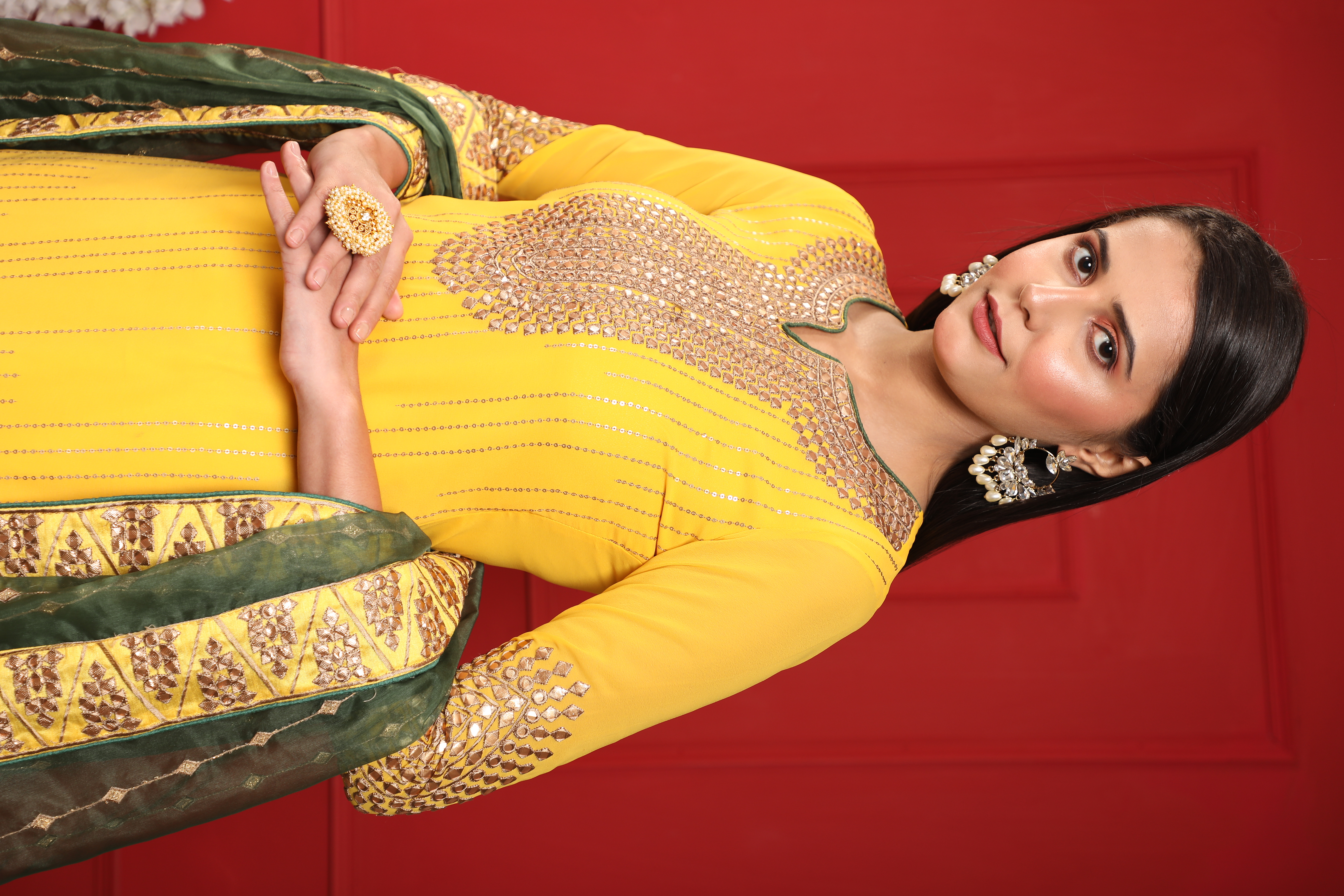 Yellow Georgette Plazzo Suit