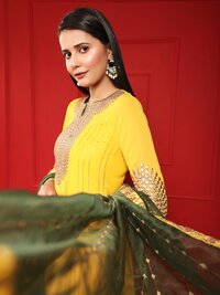 Yellow Georgette Plazzo Suit