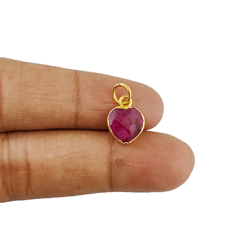 Dyed Ruby Gemstone Heart Shape Faceted Gold Electroplated 10mm Charm